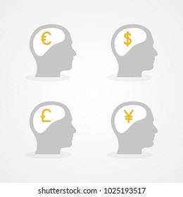 Set: brain and money. Flat design