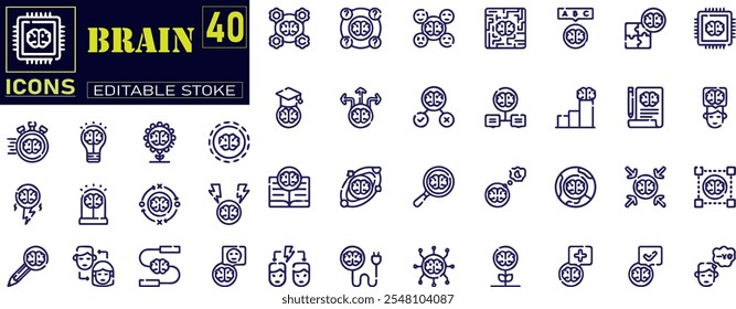 Conjunto de ícones de linha de vetor relacionados ao cérebro.