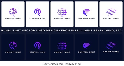 set of brain tech logo bundle