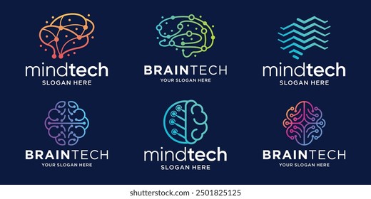 set Brain Tech Logo Design Vector Template.