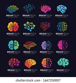 Set Of Brain Tech Smart Digital Idea Logo Template Vector Icon