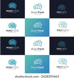 Set Of Brain Technology Logo Design Smart Brain Connection