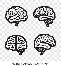 set of brains silhouette vector on transparent background
