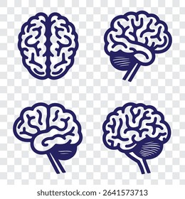 set of brains silhouette vector on transparent background