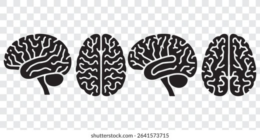 set of brains silhouette vector on transparent background