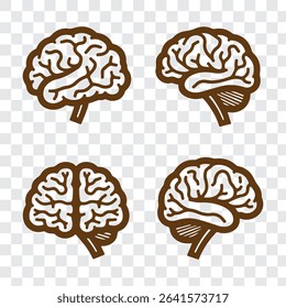 set of brains silhouette vector on transparent background