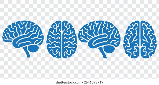 set of brains silhouette vector on transparent background