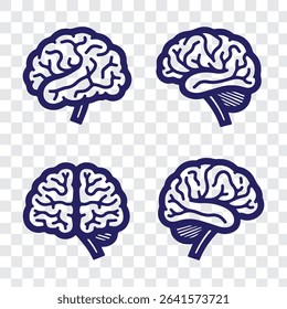 set of brains silhouette vector on transparent background