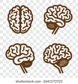 set of brains silhouette vector on transparent background