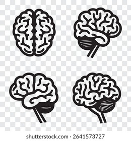set of brains silhouette vector on transparent background