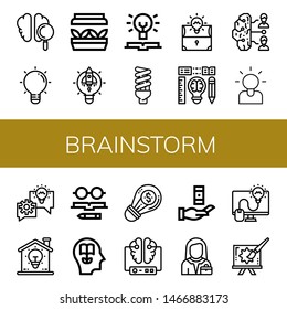 Set of brainstorm icons such as Brain, Lightbulb, Artificial light, Knowledge, Creativity, Brainstorm, Brainstorming, Creative, Entrepreneur , brainstorm