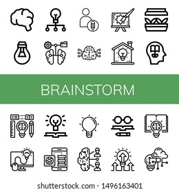 Set of brainstorm icons such as Brain, Lightbulb, Creative, Artificial light, Knowledge, Creativity, Brainstorm , brainstorm