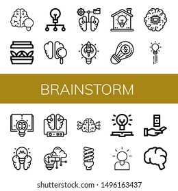 Set of brainstorm icons such as Brain, Artificial light, Creative, Lightbulb, Creativity, Knowledge, Brainstorming , brainstorm