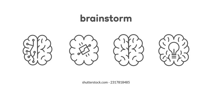  Set of brainstorm line icons. Brain, idea. For UI, web, design. 