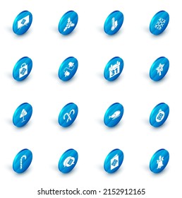 Set Branch viburnum or guelder rose, Meteorology thermometer measuring, Snowflake, Christmas paper shopping bag, tree, Pair of knitted christmas mittens, star and Calendar icon. Vector