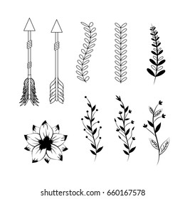 set branches and around with flowers concept
