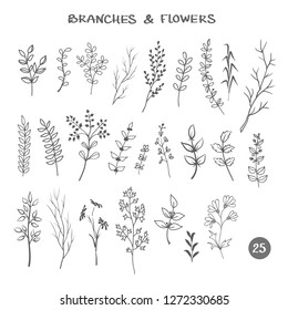 Set Branches Hand Drawn Black Ink Stock Vector (Royalty Free ...