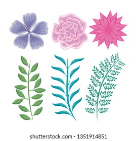 set of branches with leafs and flowers