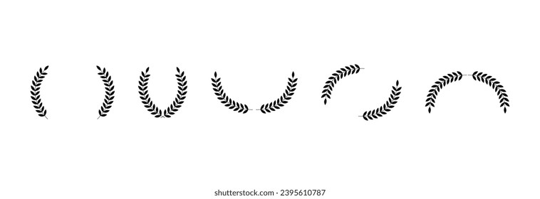 A set of branches with leaves in different variations. laurel wreath for award or distinction, design element.