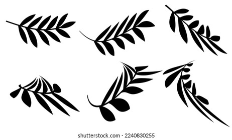 Set of Branches with Leaves Shilouette sketch