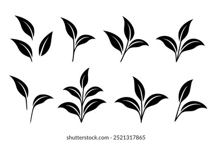 set branches with leaves silhouettes, sprout, twigs and sprigs