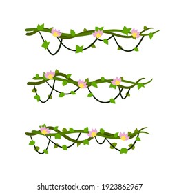 Set of branches with moss and green grass. Part of scenery of jungle. Swamp bog vine of trees. Marsh plant. Cartoon flat flower. Element of tropical forest