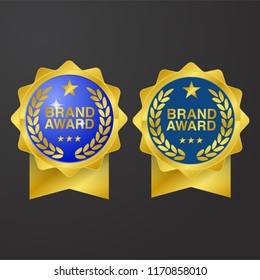 set of brand award realistic gold medal for product or service. Medal for certificate