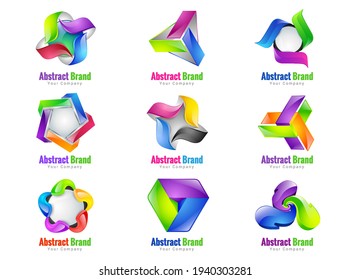 Set of brand design elements. Colorful abstract 3d sign. Vector icons, symbols and templates such as logos.