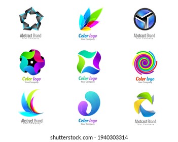 Set von Markendesign-Elementen. Farbiges abstraktes 3D-Zeichen. Vektorsymbole, Symbole und Vorlagen wie Logos.