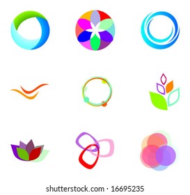 SET OF BRAND IDENTITY DESIGN ELEMENTS. Vector icons and symbols such as logos.