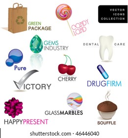 SET OF BRAND IDENTITY DESIGN ELEMENTS. Vector icons and symbols such as logos.
