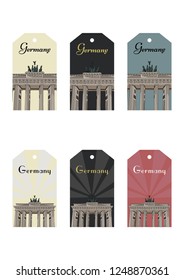 Set Brandenburg gate vector illustration gift tag. Mockup, template.