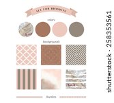 Set for branding with colors, backgrounds and borders. Crumpled foil, watercolor and different patterns.