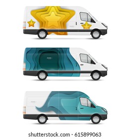 Set of branding design templates white bus. Mock up transport for advertising, business and corporate identity.