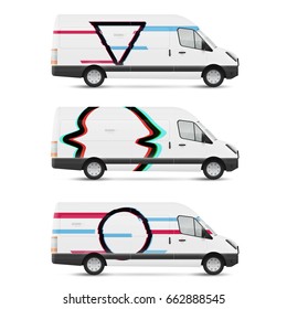 Set of branding design templates white bus in modern geometric style. Mock up transport for advertising, business and corporate identity.