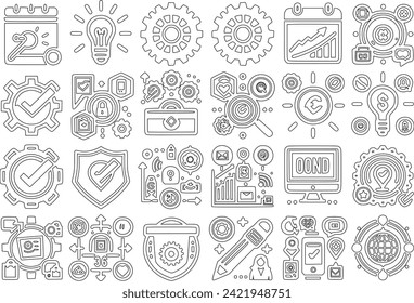 Set of branding icons. Including icons for social media, advertising, branding development, product, marketing, value, and devoted customers. excellent assortment of icons