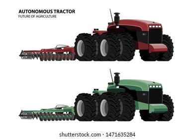 A set of brand-less generic autonomous tractor with plow. Vector illustration EPS 10 svg