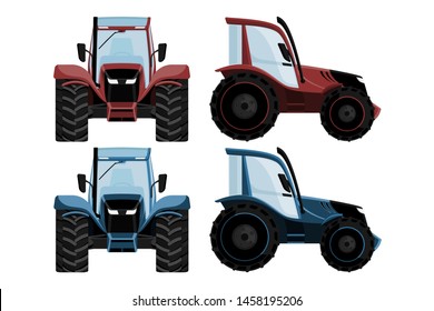 A set of brand-less generic tractor. Front and side view. Vector illustration EPS 10 svg