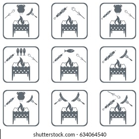Set of Brazier cooking  icons. Vector illustration

