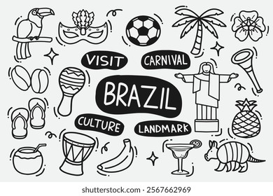 set of brazil doodle good for background, wallpaper, icon, element design, etc