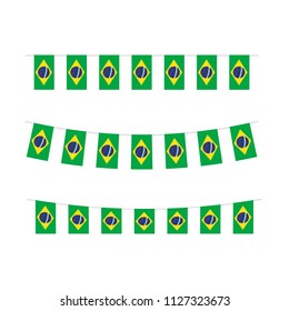 Set Brazil Flag Bunting Isolated On Background. Celebration & Congratulations. Sport Soccer, Football Decoration. Vector