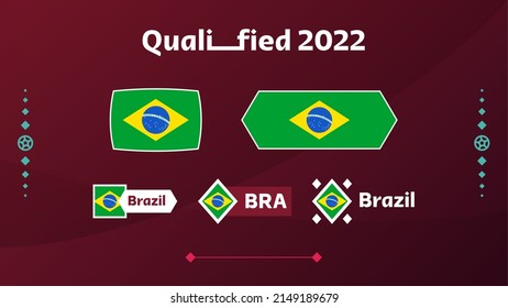 Set of brazil flag and text on 2022 football cup tournament background. Vector illustration Football Pattern for banner, card, website. national flag brazil