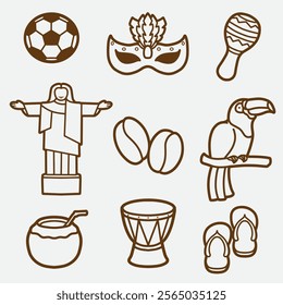 set of brazil with outline style good for element design, icon, print design, etc