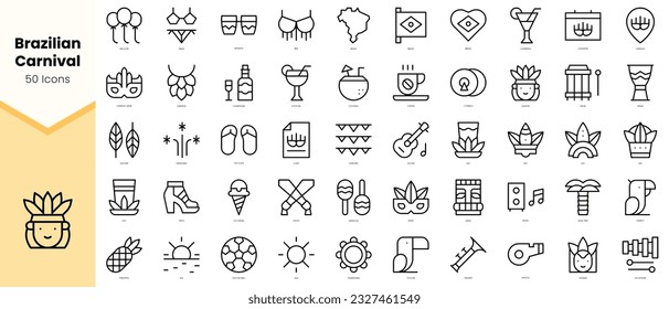 Set of brazilian carnival Icons. Simple line art style icons pack. Vector illustration