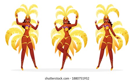 Set Of Brazilian Female Samba Dancers On White Background.