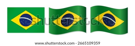 Set of Brazilian flags, flag variations. Waving and classic concept. Flag of Brazil creative design. Badge template