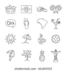 Set Brazilian icons. Vector illustration on white background. Linear icons.