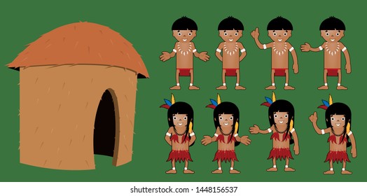 Set of Brazilian Indian Vector Cartoon