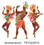 Set of Brazilian samba dancers Rio de Janeiro. Vector carnival girls and guy dancing.
