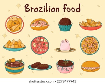 Set of Brazilian traditional food. Vector illustration in hand drawn style